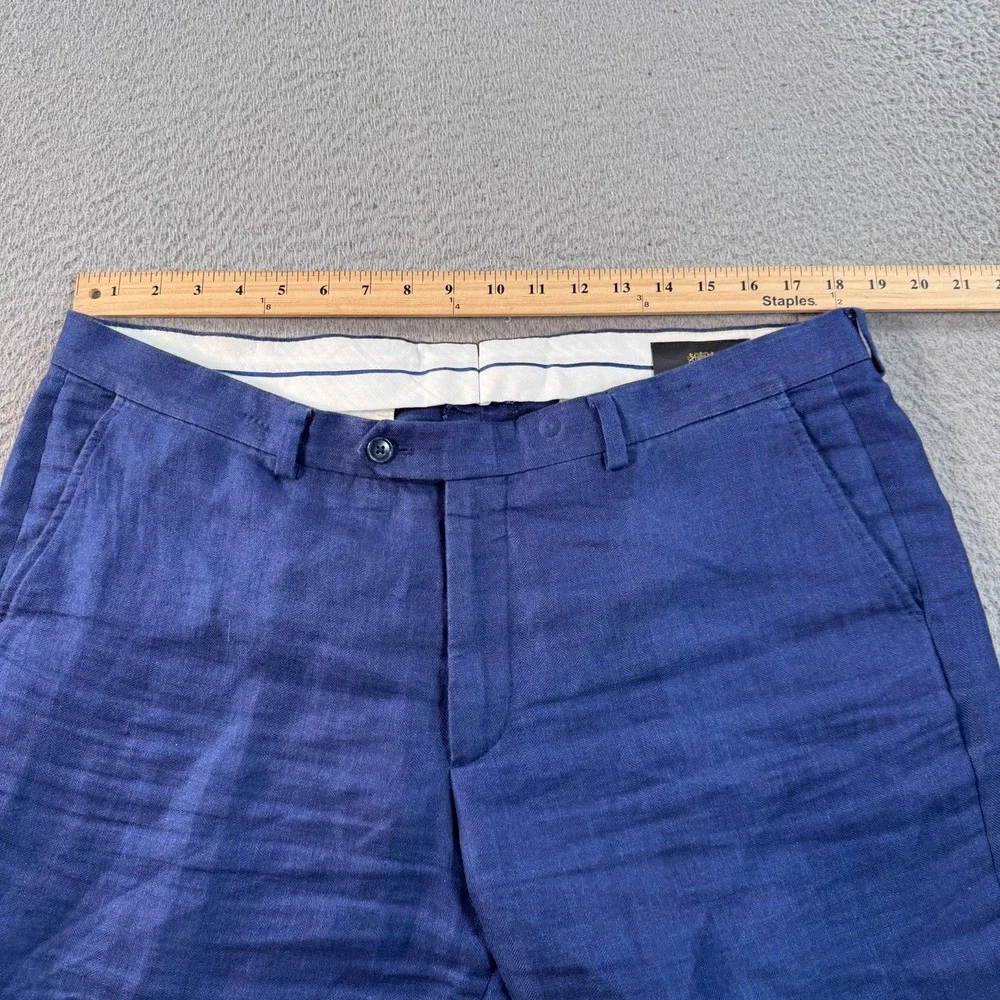 Hawes And Curtis Pant Men's 36x29 Blue Linen Dress Straight‎ Slacks Trouser